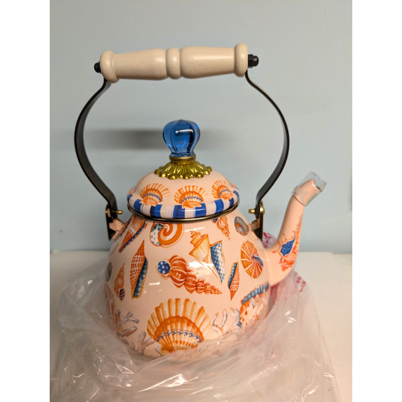 MacKenzie-Childs Coastal Shells 2 Quart Tea Kettle Collectible Limited Edition - Picture 3 of 6